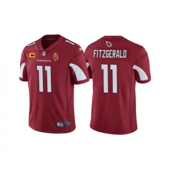 Men's Arizona Cardinals #11 Larry Fitzgerald Red With C Patch & Walter Payton Patch Limited Stitched Jersey