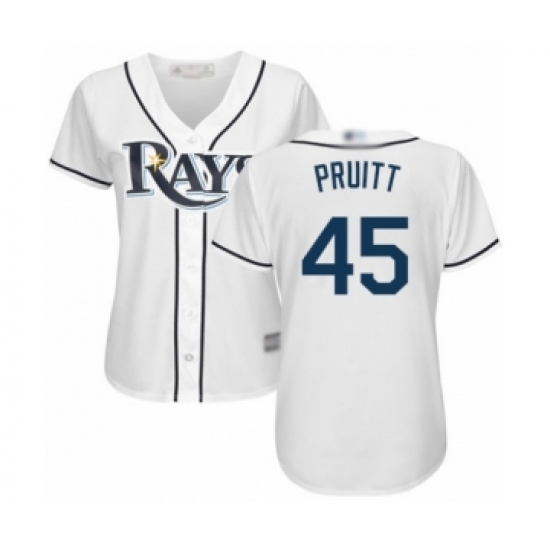 Women's Tampa Bay Rays #45 Austin Pruitt Authentic White Home Cool Base Baseball Player Jersey - Ujersey