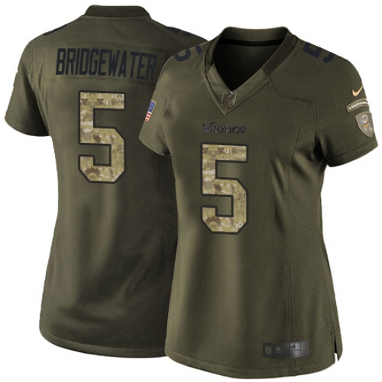 Women's Nike Minnesota Vikings #5 Teddy Bridgewater Elite Green Salute to Service NFL Jersey - Ujersey