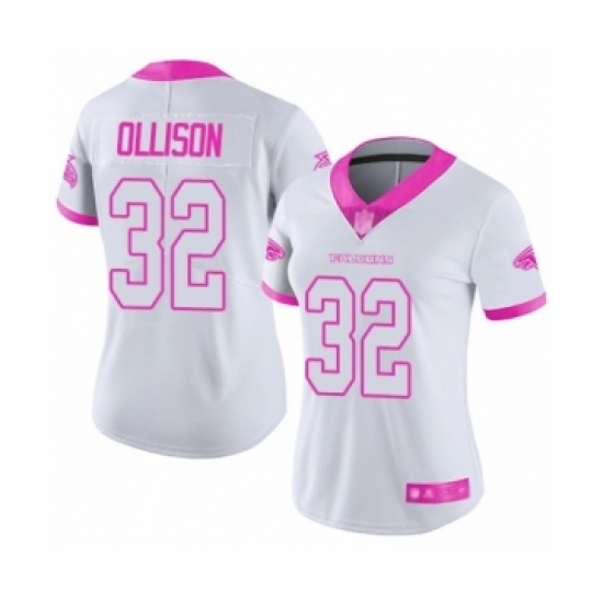 Women's Atlanta Falcons #32 Qadree Ollison Limited White Pink Rush Fashion Football Jersey - Ujersey