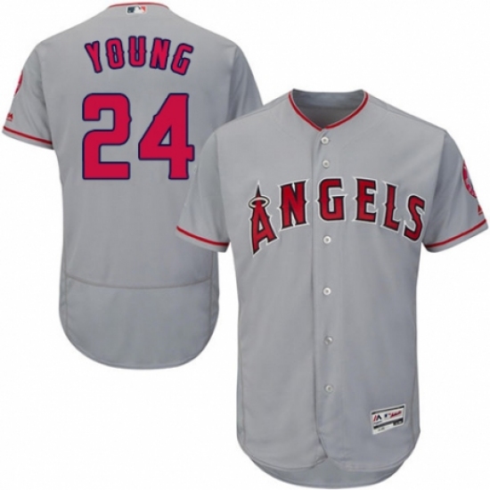 Men's Majestic Los Angeles Angels of Anaheim #24 Chris Young Grey Road Flex Base Authentic Collection MLB Jersey - Ujersey
