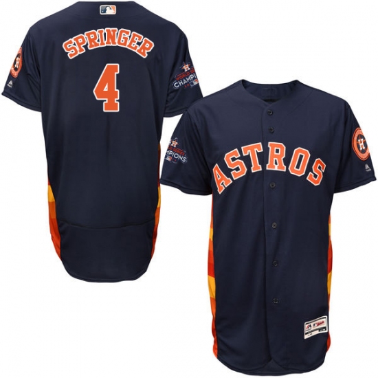Men's Majestic Houston Astros #4 George Springer Authentic Navy Blue Alternate 2017 World Series Champions Flex Base MLB Jersey - Ujersey