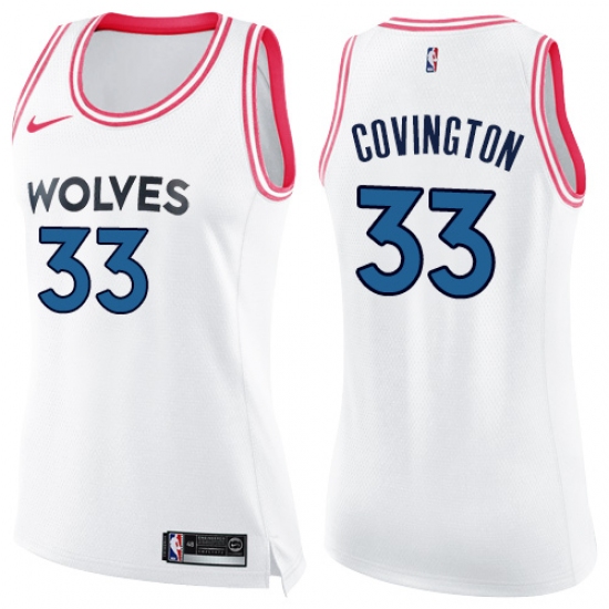 Women's Nike Minnesota Timberwolves #33 Robert Covington Swingman White Pink Fashion NBA Jersey - Ujersey
