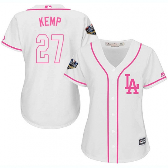 Women's Majestic Los Angeles Dodgers #27 Matt Kemp Authentic White Fashion Cool Base 2018 World Series MLB Jersey - Ujersey