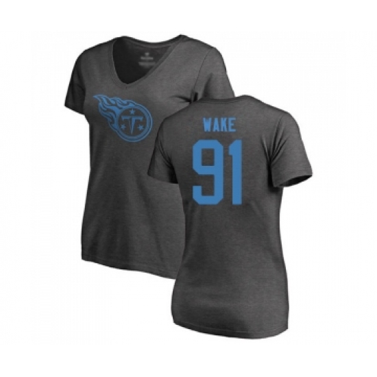 Football Women's Tennessee Titans #91 Cameron Wake Ash One Color T-Shirt - Ujersey