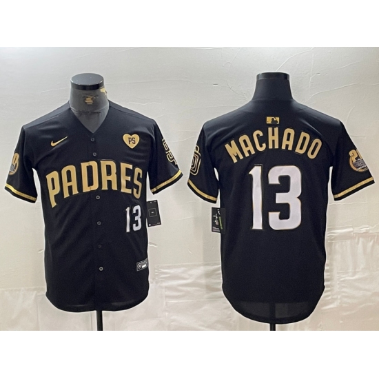 Men's San Diego Padres #13 Manny Machado Black Gold With Cool Base Stitched Baseball Jersey