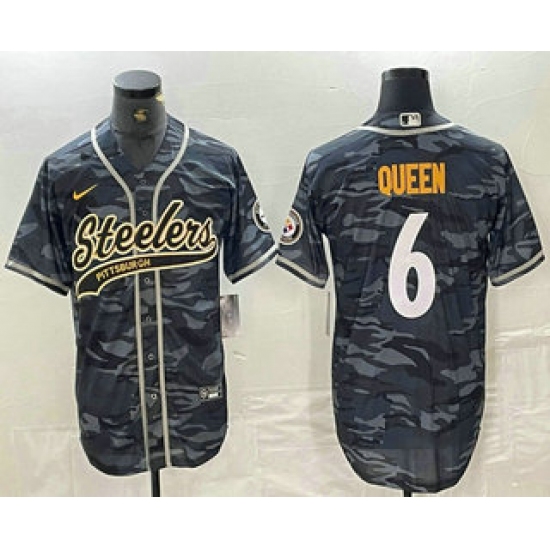 Men's Pittsburgh Steelers #6 Patrick Queen Camo With Cool Base Stitched Baseball Jersey - Ujersey