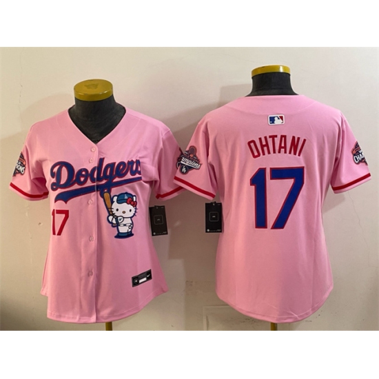 Women's Los Angeles Dodgers #17 Shohei Ohtani Pink Hello Kitty Night 2025 World Series Champions Stitched Baseball Jersey(Run Small) - Ujersey