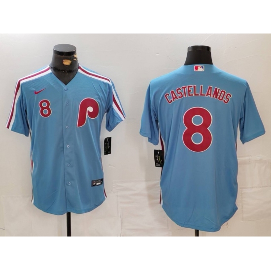 Men's Philadelphia Phillies #8 Nick Castellanos Number Light Blue Cooperstown Cool Base Jersey - Ujersey