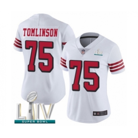 Women's San Francisco 49ers #75 Laken Tomlinson Limited White Rush Vapor Untouchable Super Bowl LIV Bound Football Jersey - Ujersey