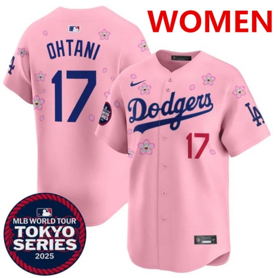 Women's Los Angeles Dodgers #17 Shohei Ohtani Pink 2025 Tokyo Series Limited Stitched Baseball Jersey(Run Small) - Ujersey