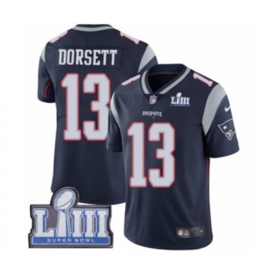 Men's Nike New England Patriots #13 Phillip Dorsett Navy Blue Team Color Vapor Untouchable Limited Player Super Bowl LIII Bound NFL Jersey - Ujersey