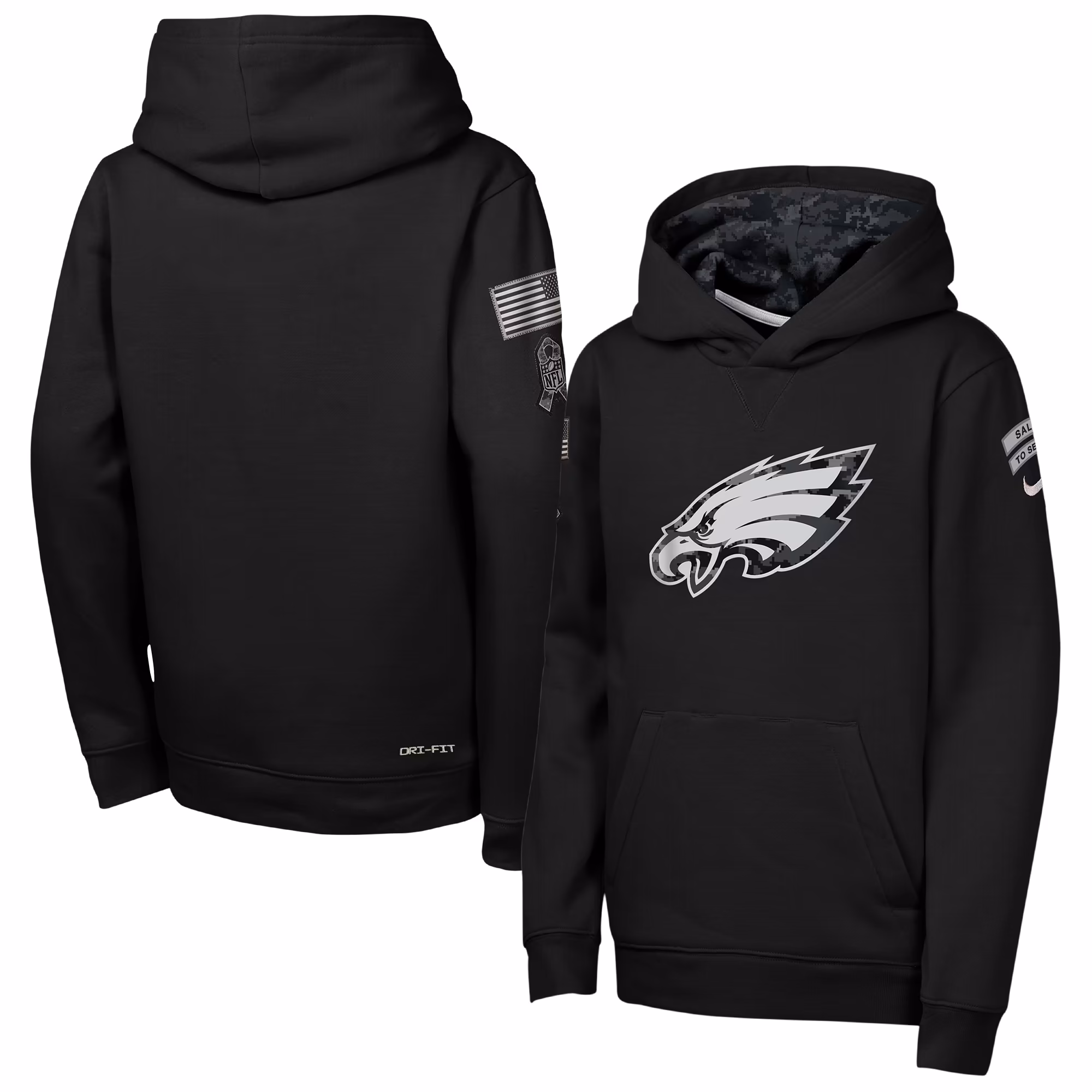Youth Philadelphia Eagles  Nike Black 2026 Salute to Service Club Fleece Pullover Hoodie - U-jersey
