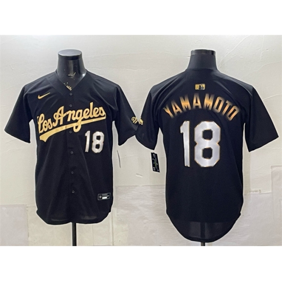 Men's Los Angeles Dodgers #18 Yoshinobu Yamamoto Black Gold Limited Stitched Baseball Jersey
