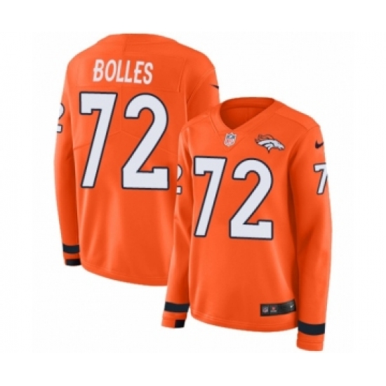 Women's Nike Denver Broncos #72 Garett Bolles Limited Orange Therma Long Sleeve NFL Jersey - Ujersey