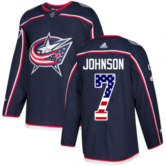 Men's Adidas Columbus Blue Jackets #7 Jack Johnson Authentic Navy Blue USA Flag Fashion NHL Jersey - Ujersey