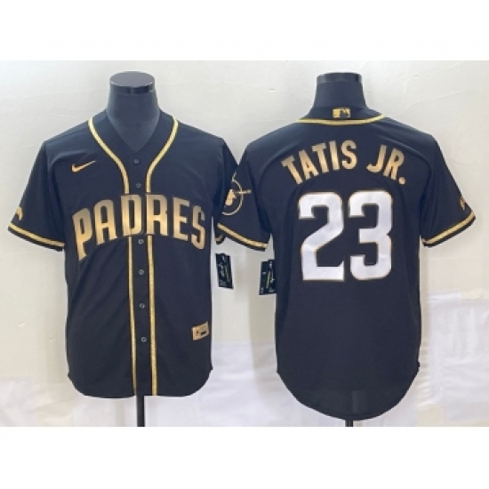 Men's San Diego Padres #23 Fernando Tatis Jr Black 2021 Golden Edition Stitched Cool Base Nike Jersey - Ujersey