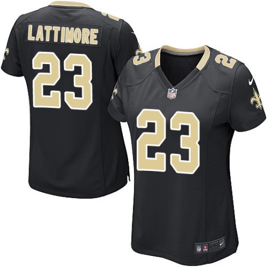 Women's Nike New Orleans Saints #23 Marshon Lattimore Game Black Team Color NFL Jersey - Ujersey