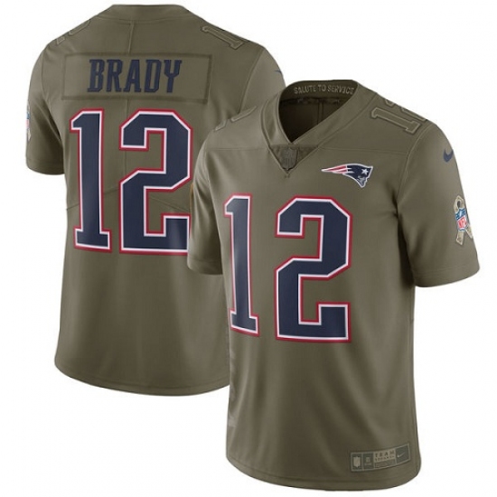 Men's Nike New England Patriots #12 Tom Brady Limited Olive 2017 Salute to Service NFL Jersey - Ujersey