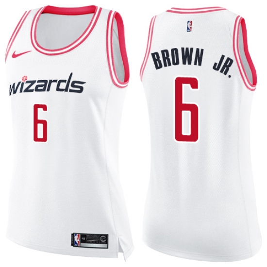 Women's Nike Washington Wizards #6 Troy Brown Jr. Swingman White Pink Fashion NBA Jersey - Ujersey