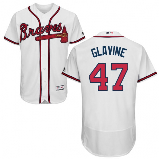 Men's Majestic Atlanta Braves #47 Tom Glavine White Home Flex Base Authentic Collection MLB Jersey - Ujersey