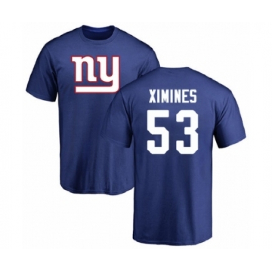 Football New York Giants #53 Oshane Ximines Royal Blue Name & Number Logo T-Shirt - Ujersey