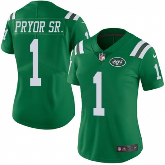 Women's Nike New York Jets #1 Terrelle Pryor Sr. Limited Green Rush Vapor Untouchable NFL Jersey - Ujersey