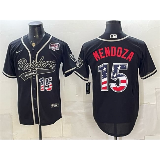 Men's Las Vegas Raiders #15 Fernando Mendoza Black USA 250 Fourth of July Vapor Limited Stitched Baseball Jersey - Ujersey