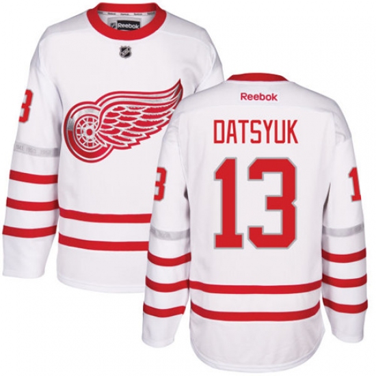 Men's Reebok Detroit Red Wings #13 Pavel Datsyuk Premier White 2017 Centennial Classic NHL Jersey - Ujersey