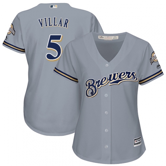 Women's Majestic Milwaukee Brewers #5 Jonathan Villar Replica Grey Road Cool Base MLB Jersey - Ujersey