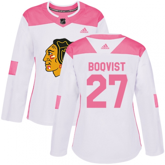 Women's Adidas Chicago Blackhawks #27 Adam Boqvist Authentic White Pink Fashion NHL Jersey - Ujersey