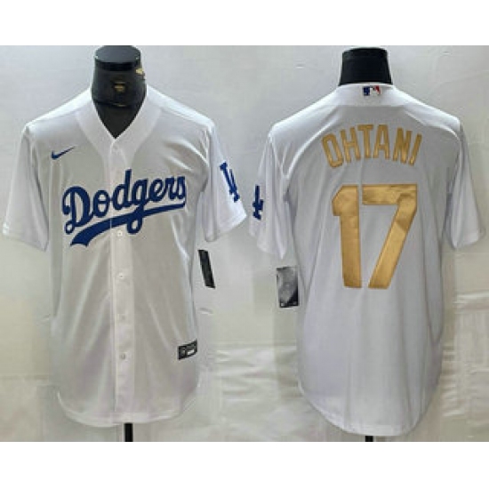 Men's Los Angeles Dodgers #17 Shohei Ohtani White Gold Stitched Cool Base Nike Jerseys - Ujersey