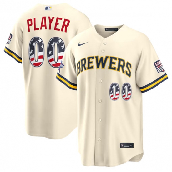 Men's Milwaukee Brewers ACTIVE PLAYER Custom Cream 2026 All-Star Edition Stars & Stripes USA 250 Patch Stitched Jersey - Ujersey