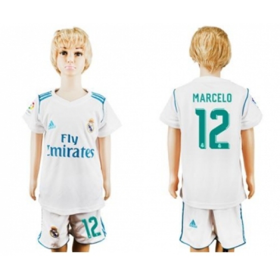 Real Madrid #12 Marcelo White Home Kid Soccer Club Jersey