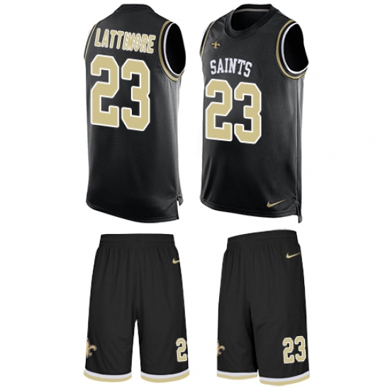 Men's Nike New Orleans Saints #23 Marshon Lattimore Limited Black Tank Top Suit NFL Jersey - Ujersey