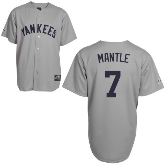 Men's Mitchell and Ness New York Yankees #7 Mickey Mantle Authentic Grey Throwback MLB Jersey - Ujersey