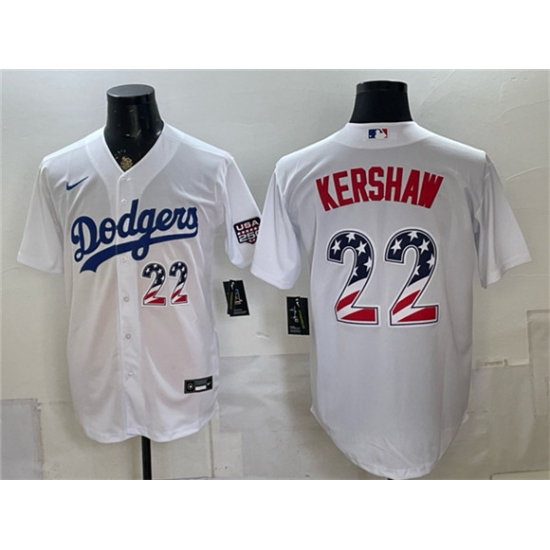 Men's Los Angeles Dodgers #22 Clayton Kershaw White USA 250 Fourth of July Home Stitched Baseball Jersey - Ujersey