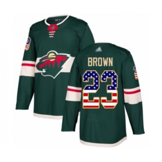Men's Minnesota Wild #23 J.T. Brown Authentic Green USA Flag Fashion Hockey Jersey - Ujersey
