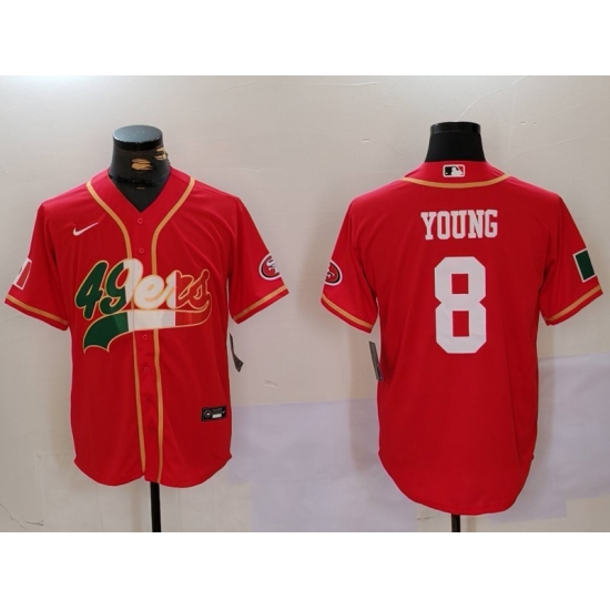 Men's San Francisco 49ers #8 Steve Young Red With Cool Base Stitched Baseball Jerseys - Ujersey