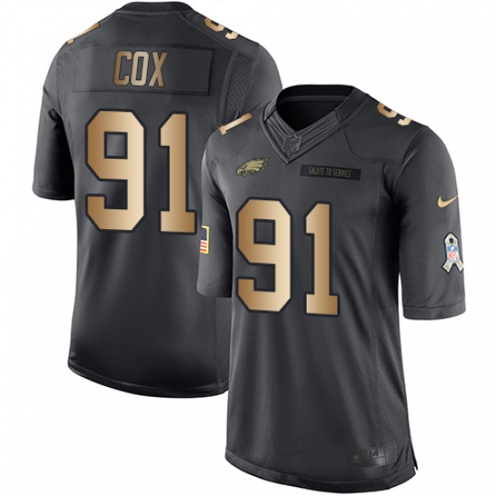 Men's Nike Philadelphia Eagles #91 Fletcher Cox Limited Black/Gold Salute to Service NFL Jersey - Ujersey