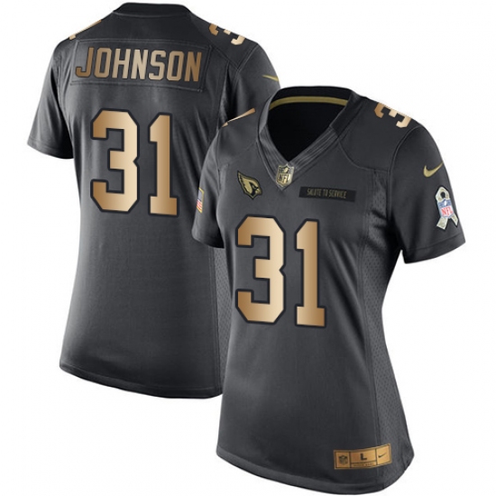 Women's Nike Arizona Cardinals #31 David Johnson Limited Black/Gold Salute to Service NFL Jersey - Ujersey