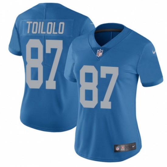 Women's Nike Detroit Lions #87 Levine Toilolo Blue Alternate Vapor Untouchable Limited Player NFL Jersey - Ujersey