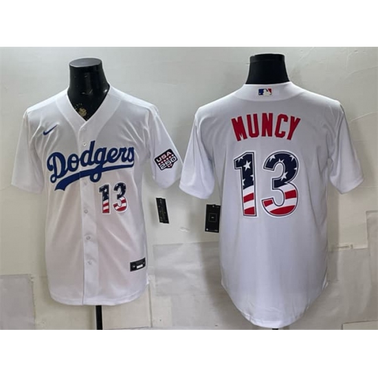 Men's Los Angeles Dodgers #13 Max Muncy White USA 250 Fourth of July Home Stitched Baseball Jersey - Ujersey