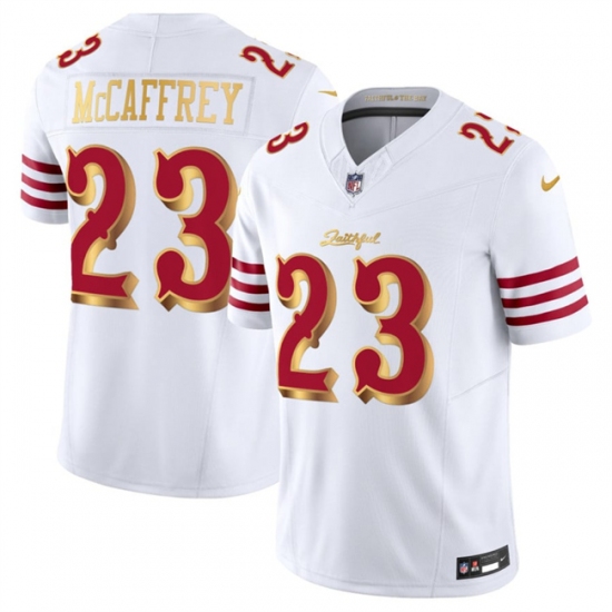 Men's San Francisco 49ers #23 Christian McCaffrey White Gold 2025 F.U.S.E. “Rivalries” Vapor Limited Football Stitched Jersey - Ujersey