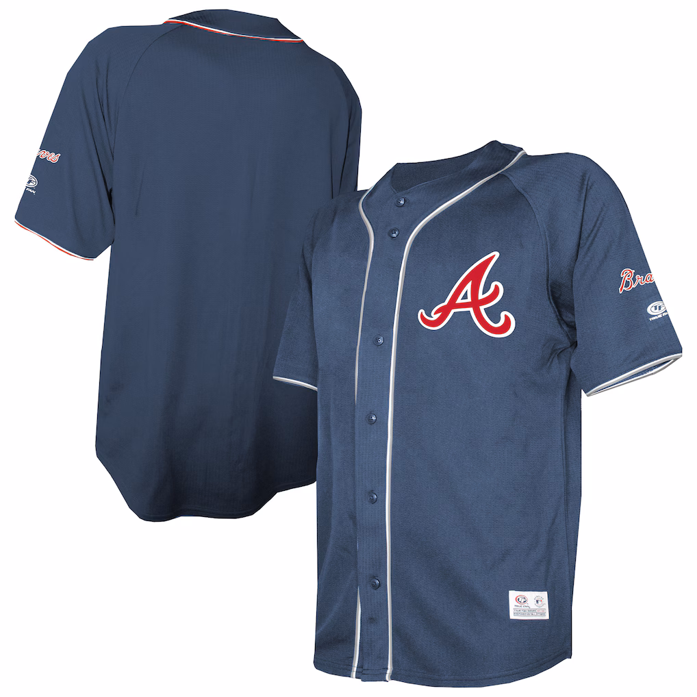 Men's Atlanta Braves Stitches Navy Team Color Full-Button Fashion Jersey - Ujersey