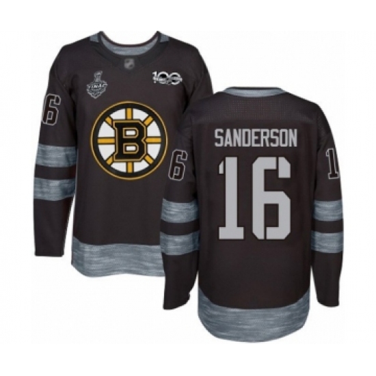 Men's Boston Bruins #16 Derek Sanderson Authentic Black 1917-2017 100th Anniversary 2019 Stanley Cup Final Bound Hockey Jersey
