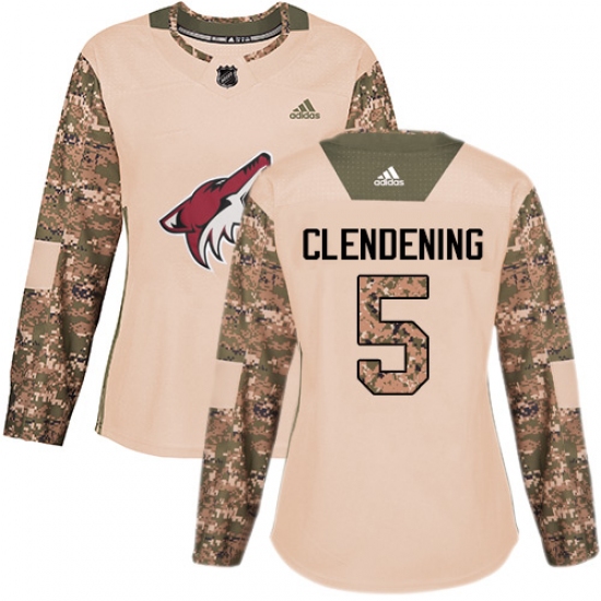 Women's Adidas Arizona Coyotes #5 Adam Clendening Authentic Camo Veterans Day Practice NHL Jersey - Ujersey