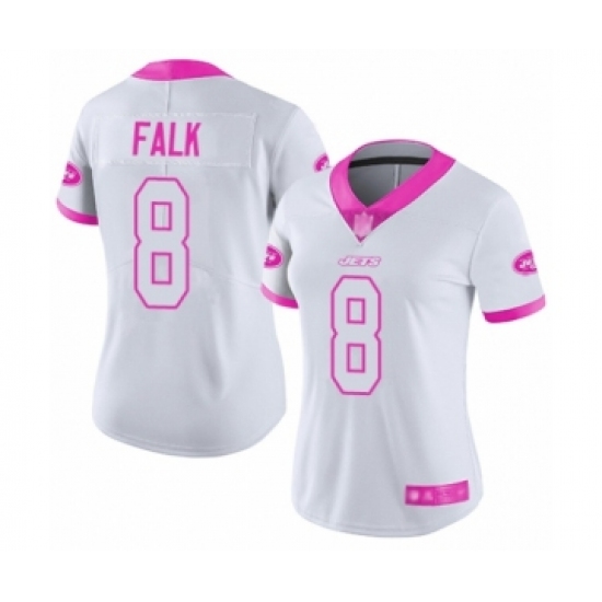 Women's New York Jets #8 Luke Falk Limited White Pink Rush Fashion Football Jersey - Ujersey