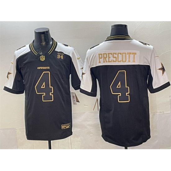Men's Dallas Cowboys #4 Dak Prescott Black Gold 2025 F.U.S.E. 94 Marshawn Kneeland Memorial Vapor Limited Stitched Football Jersey - Ujersey