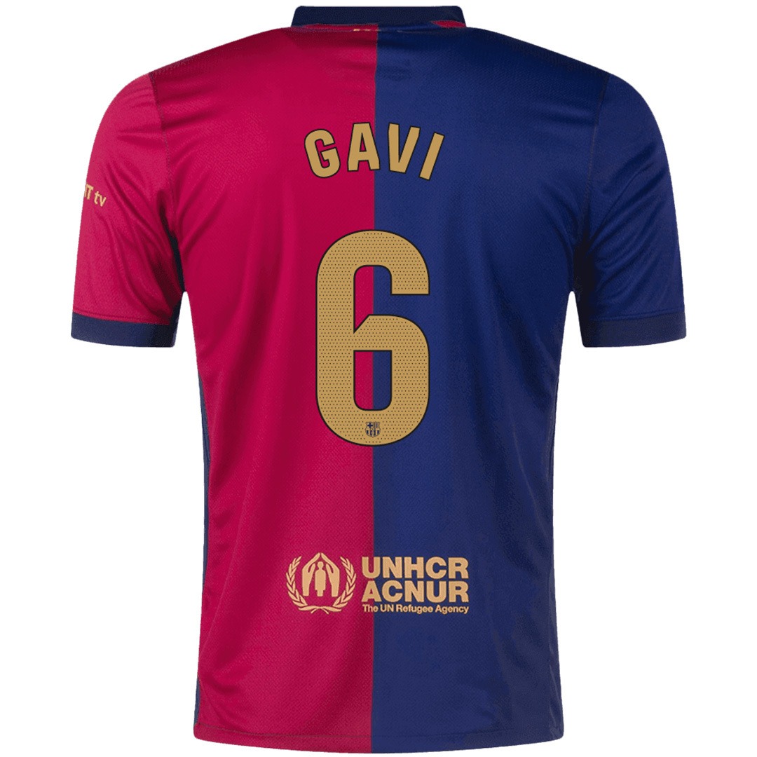 GAVI #6 Barcelona Home Soccer Jersey 2024/25 - Spotify Logo Without Text - Ujersey NHL